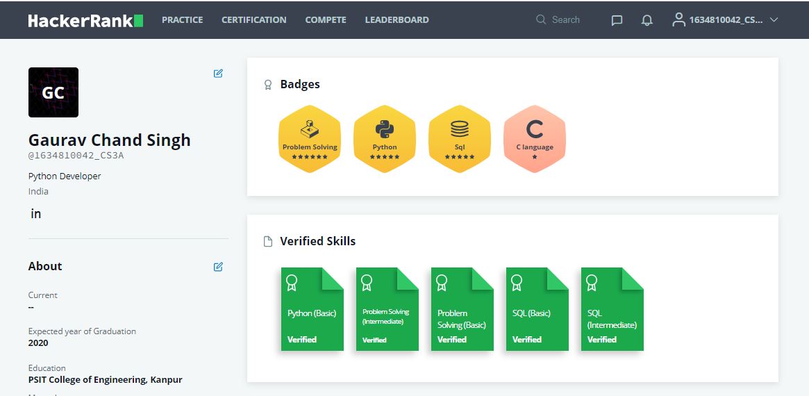 HackerRank Badge